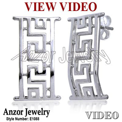 14k White Gold Greek Earrings