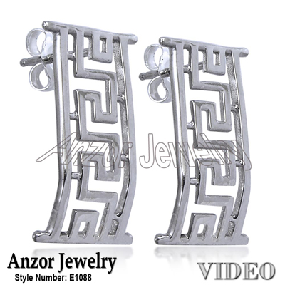 14k White Gold Greek Earrings