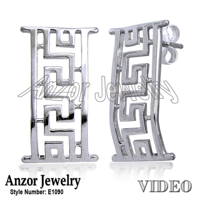 950 Platinum Greek Key Design Earrings