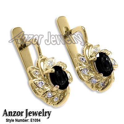 Russian Style Black Sapphire Diamond Earrings 585