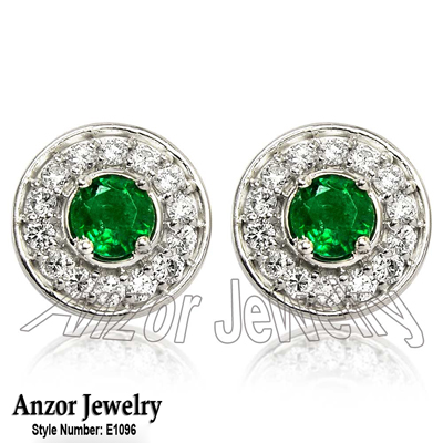 950 Platinum Diamond and Emerald Earrings