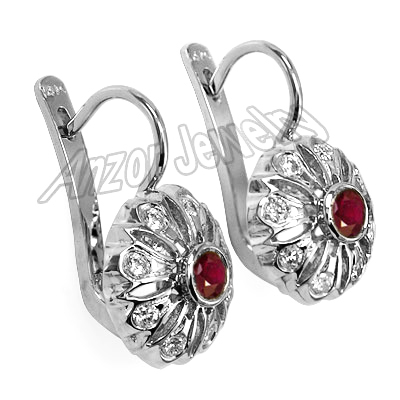 Russian Style Diamod & Ruby Earrings 14k Gold 585