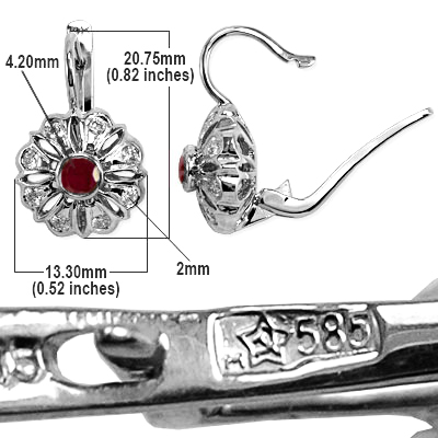 Russian Style Diamod & Ruby Earrings 14k Gold 585