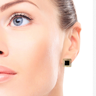 14k Gold Square Onyx Earrings