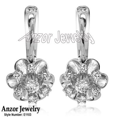 Russian Style Diamond Flower Earrings 14k 585