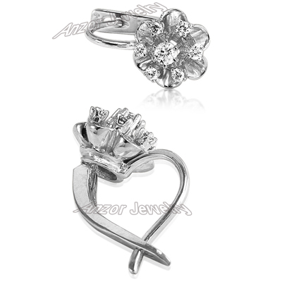 Russian Style Diamond Flower Earrings 14k 585