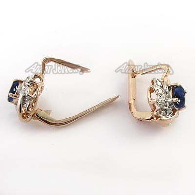 Russian Style Cabochon Sapphire & Diamond Earrings