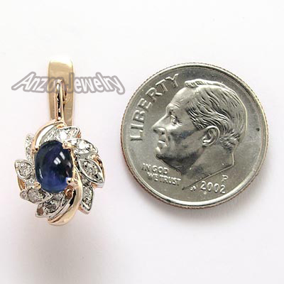 Russian Style Cabochon Sapphire & Diamond Earrings