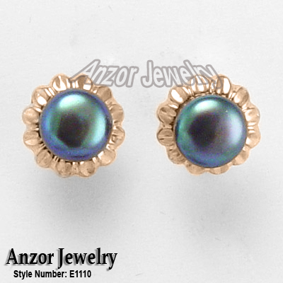 14k Sunflower Black Pearl Earrings