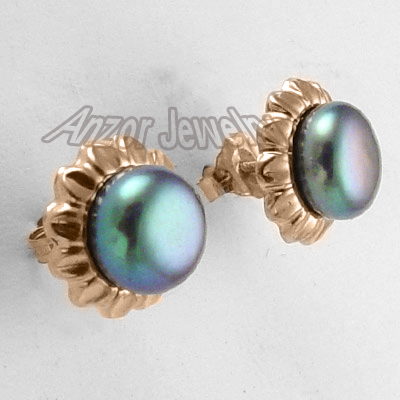 14k Sunflower Black Pearl Earrings