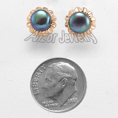 14k Sunflower Black Pearl Earrings