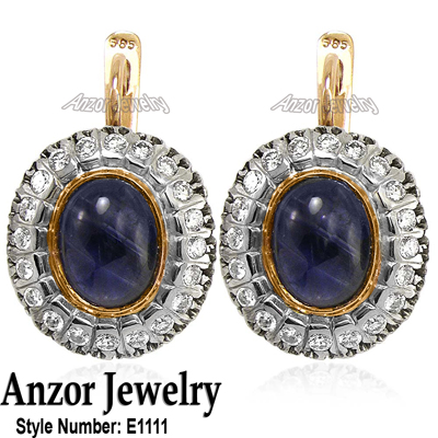 Russian Style Sapphire & Diamond Earrings 585