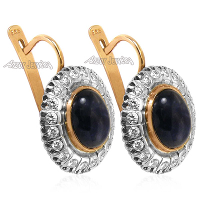Russian Style Sapphire & Diamond Earrings 585