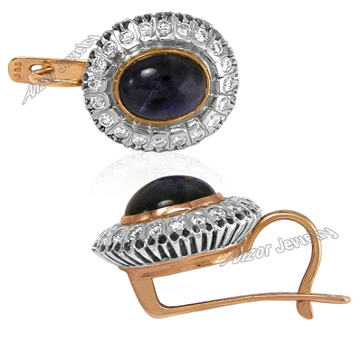 Russian Style Sapphire & Diamond Earrings 585