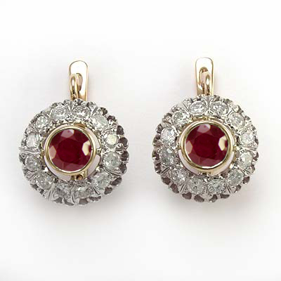 Russian Style Diamond & Ruby Earrings 585