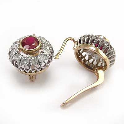 Russian Style Diamond & Ruby Earrings 585