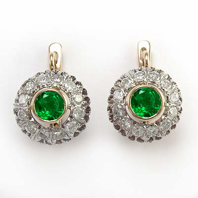 Russian Style Diamond and Emerald Earrings 585