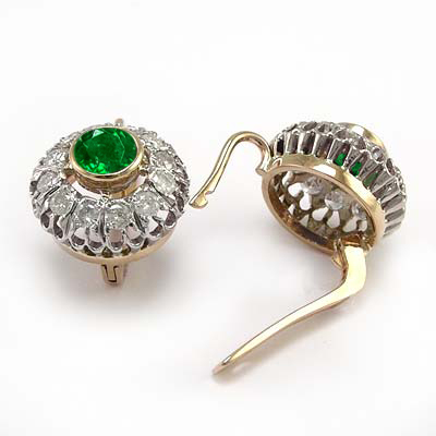 Russian Style Diamond and Emerald Earrings 585