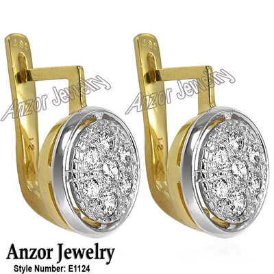 14k Yellow Gold Diamond Earrings Russian style