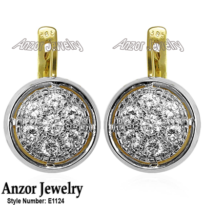 14k Yellow Gold Diamond Earrings Russian style