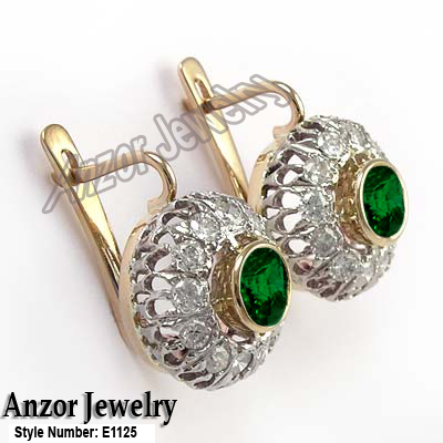 Russian Style Diamond & Chrome Diopside Earrings