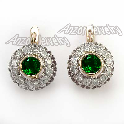 Russian Style Diamond & Chrome Diopside Earrings