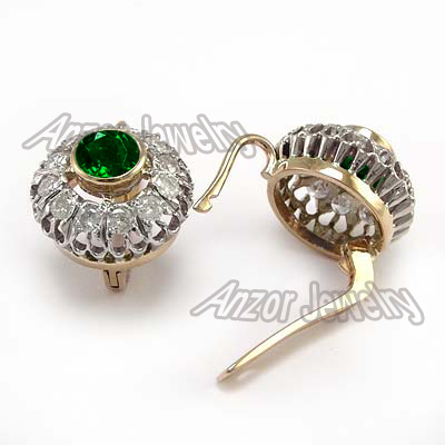 Russian Style Diamond & Chrome Diopside Earrings