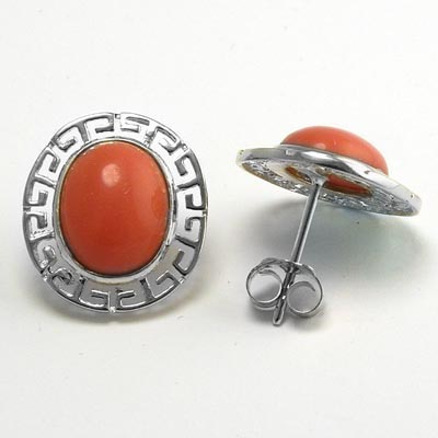 14k Gold Coral Greek Key Earrings