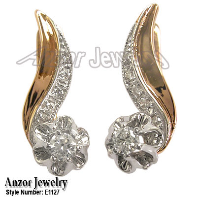 Russian Vintage Style diamond Earrings 14 gold