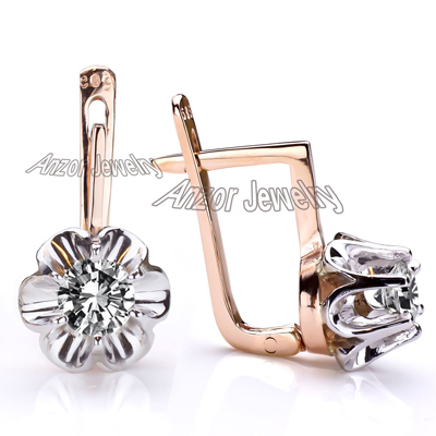 Russian Style Diamond Earrings 14K GOLD 585