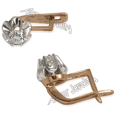 Russian Style White Sapphire GOLD Earrings 14k