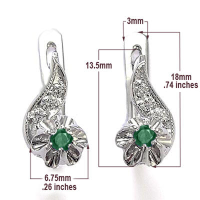 Russian Style Diamond & Emerald Earrings 14k Gold