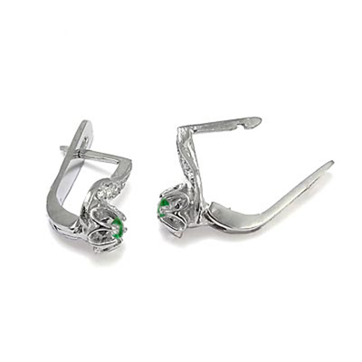 Russian Style Diamond & Emerald Earrings 14k Gold