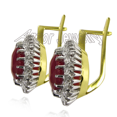 Russian Jewelry Ruby & Diamond Earrings 18K 750