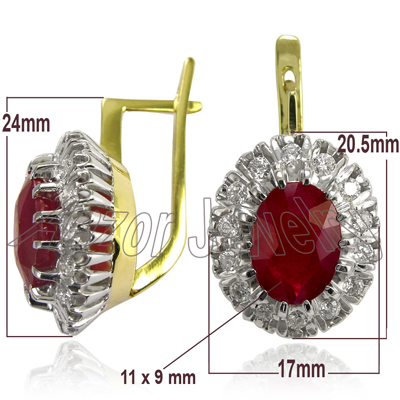 Russian Jewelry Ruby & Diamond Earrings 18K 750