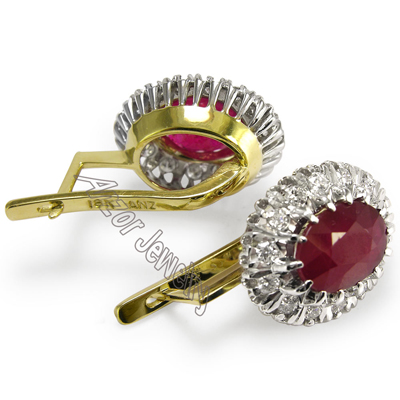 Russian Jewelry Ruby & Diamond Earrings 18K 750