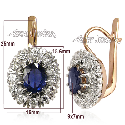 Russian style Sapphire and Diamond Earrings 14K