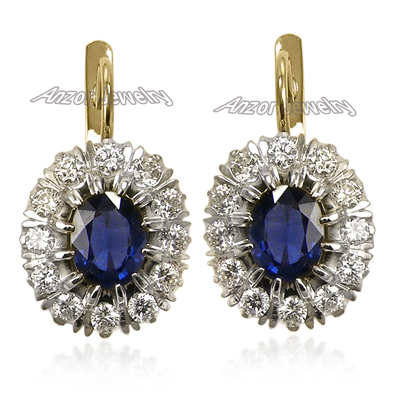 Russian Jewelry Sapphire & Diamond Earrings 14K