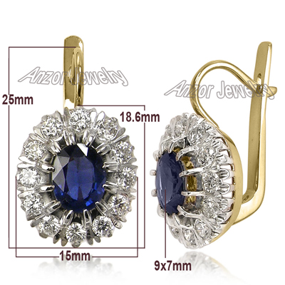 Russian Jewelry Sapphire & Diamond Earrings 14K
