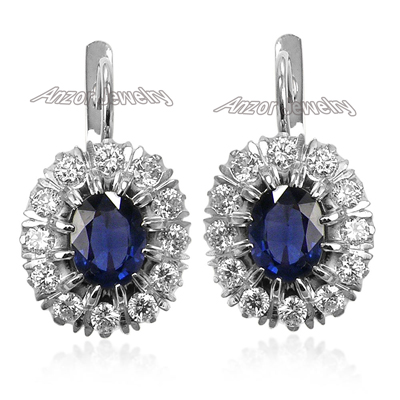Russian Jewelry Sapphire & Diamond Earrings 14K