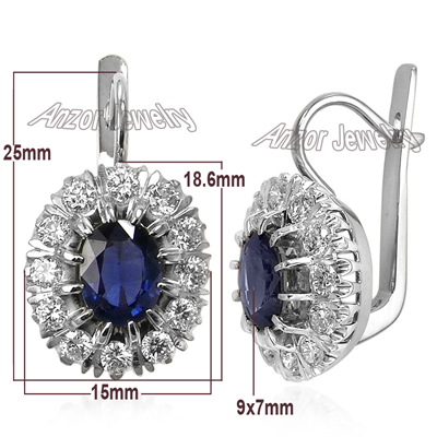 Russian Jewelry Sapphire & Diamond Earrings 14K