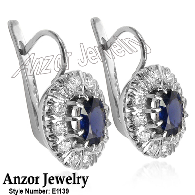 Russian Jewelry Sapphire & Diamond Earrings 14K