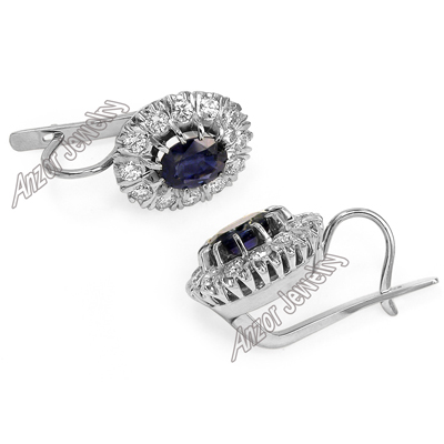 Russian Jewelry Sapphire & Diamond Earrings 14K