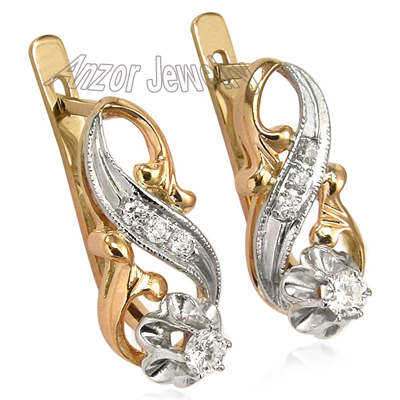 Russian Vintage Style Diamond Earring 585