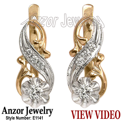 Old Russian style Tulpan Diamond Earrings in 18K