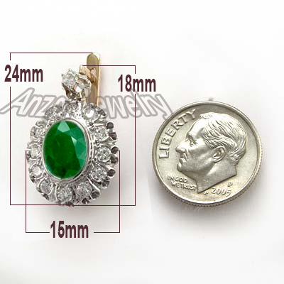 Russian Style Diamond Emerald Earrings 14k gold