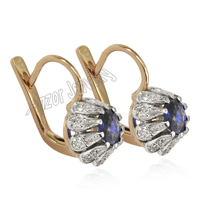 Russian Style Earrings Sapphire Diamond 14k Gold