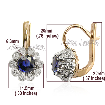 Russian Style Earrings Sapphire Diamond 14k Gold
