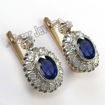 RUSSIAN Style Diamond Sapphire Earrings 585