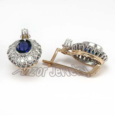 RUSSIAN Style Diamond Sapphire Earrings 585